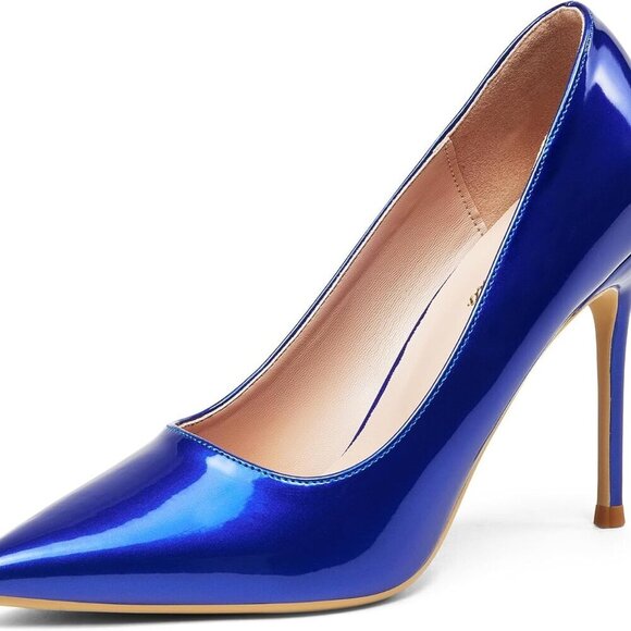 Women's Patent Leather Pointed Toe Dress Heels 4 Inch Stiletto Pumps for Formal
